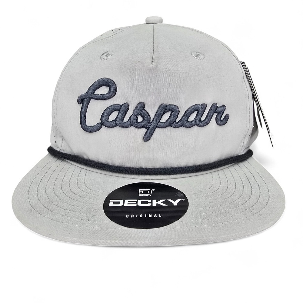 Decky Golf Hat Mens Caspar Script Rope Brim Gray Snapback Cotton Blend UPF 50+